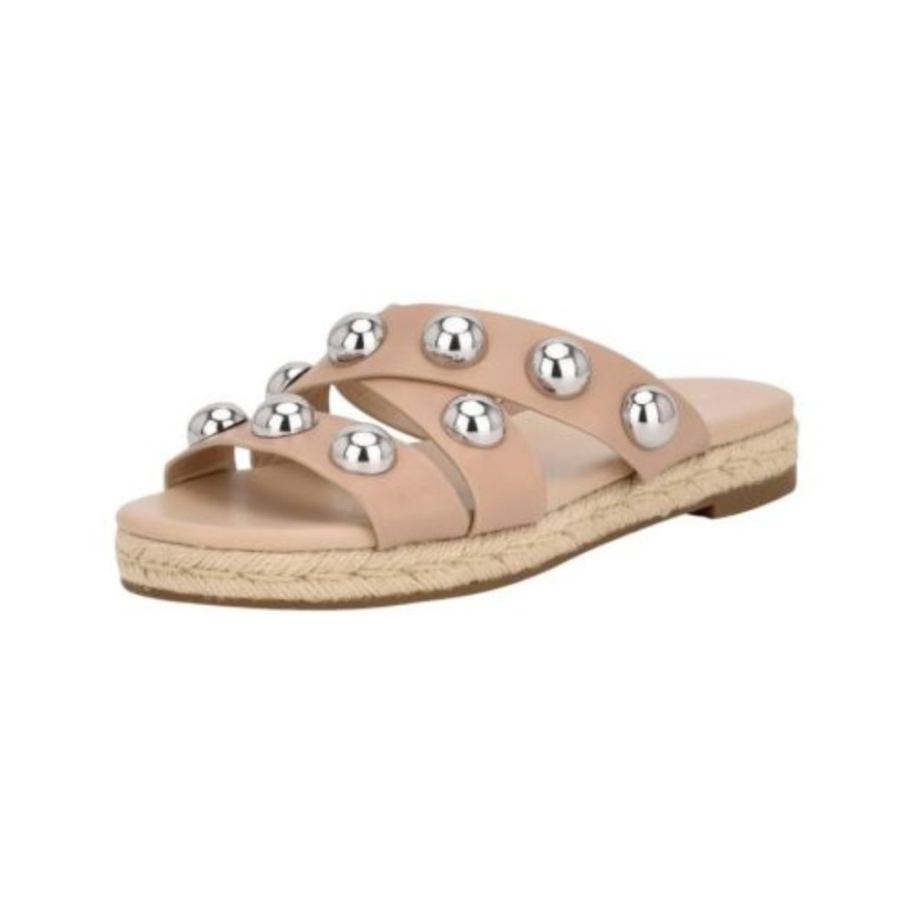 Marc Fisher Prisca Silver Ball Studded Sandals in Tan